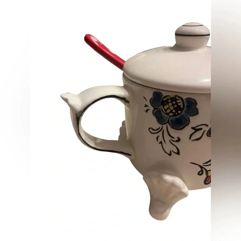 Anthropologie Molly Hatch Floral Sugar Bowl With Spoon